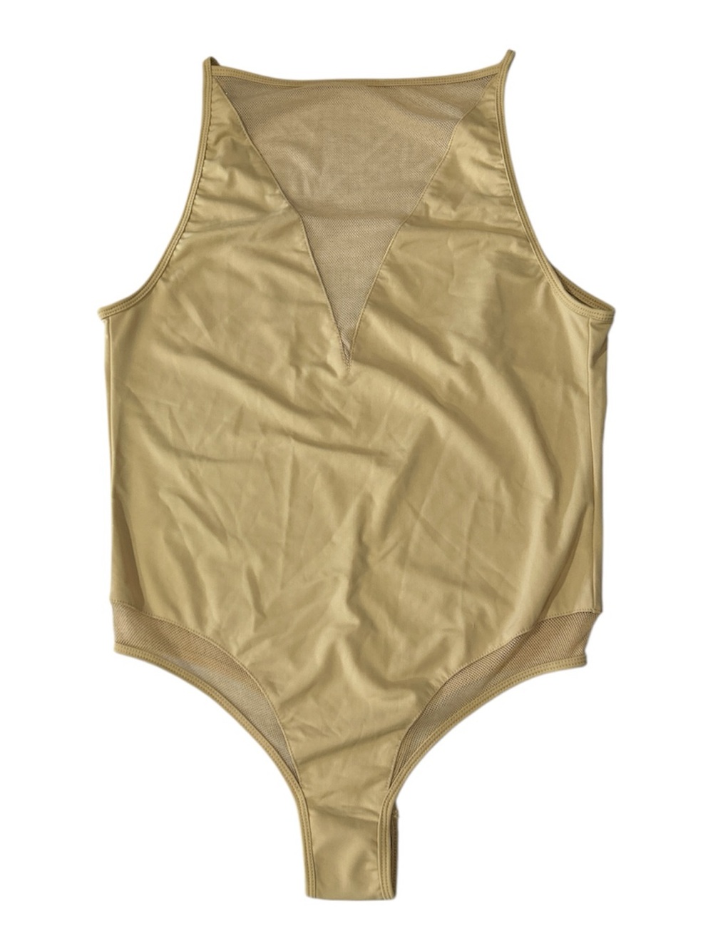 Makers of Dreams Mesh-Back One-Piece Bodysuit in Khaki Sz L NWT